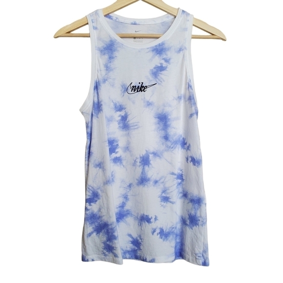 Nike‎ Womens Timby Tie Dye Tank Top Blue White Center Swoosh Sleeveless Workout - Picture 3 of 8